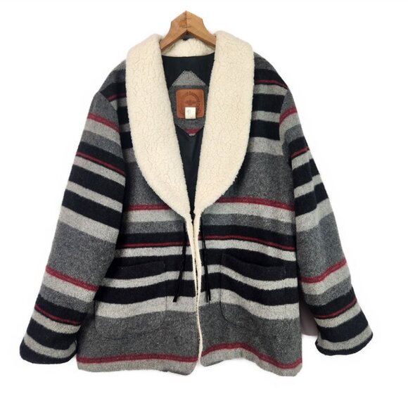 Mid West Garment Co Coat Wool Blend W/Sherpa Collar Men's L South Western Lined - Picture 1 of 8